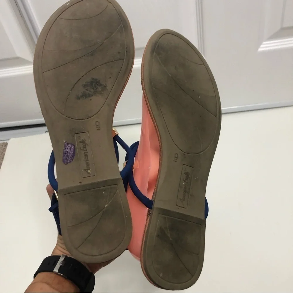 American Eagle Blue Gold Strap Sandals 9